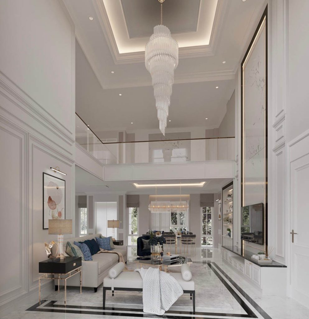 ห้องนั่งเล่น Double Volume บ้านชัยพฤกษ์ บางบัวทอง สไตล์ Modern Luxury | Living Room Double Volume Interior Design Chaiyapruk Bangbuathong