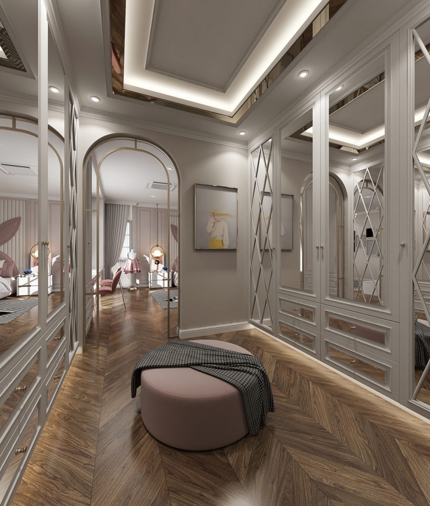 รับออกแบบภายใน ห้องแต่งตัว Walk-in closet luxury Lakewood Bangna | Walk-in closet interior design Thailand
