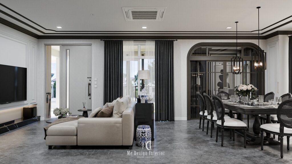 Interior design living and dining area modern classic style with built-in furniture by Medesign Interior Thailand